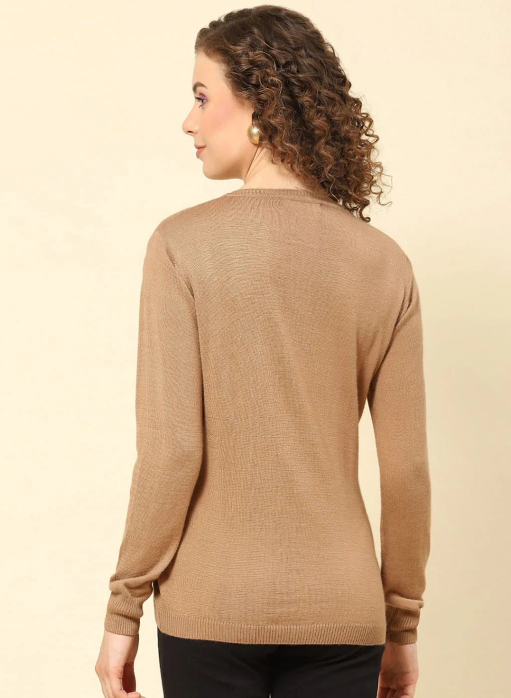 Women Brown Solid Modal Nylone Cardigan - Image 5