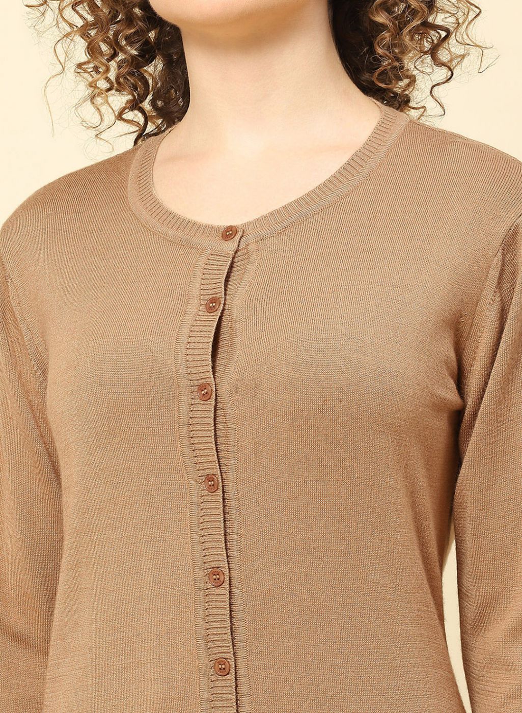 Women Brown Solid Modal Nylone Cardigan - Image 6