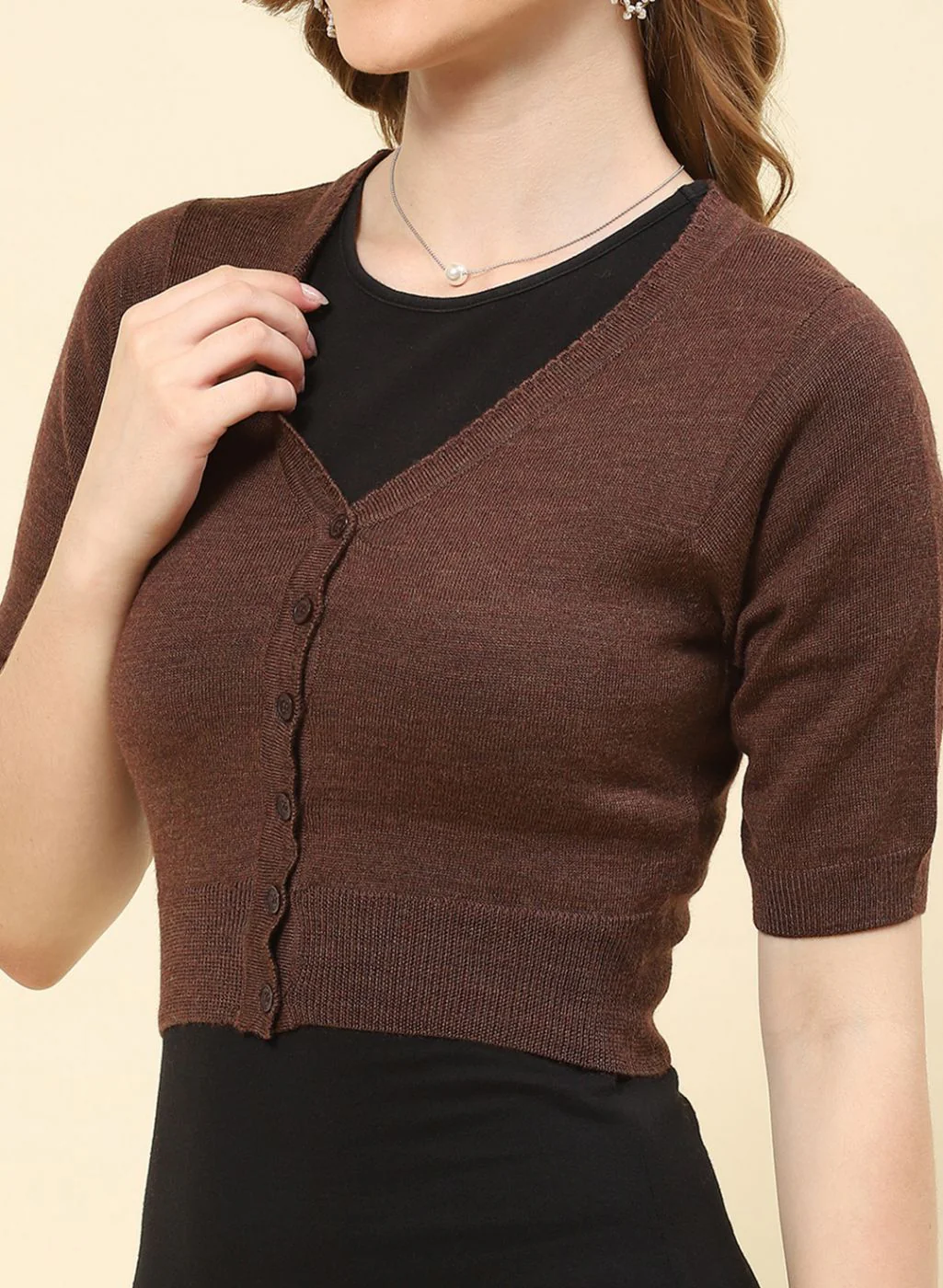 Women Brown Solid Pure wool Blouse - Image 6