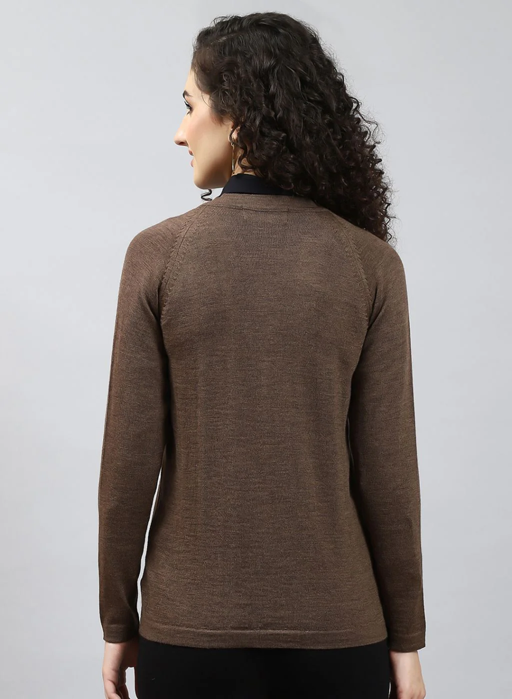 Women Brown Solid Pure wool Cardigan - Image 5