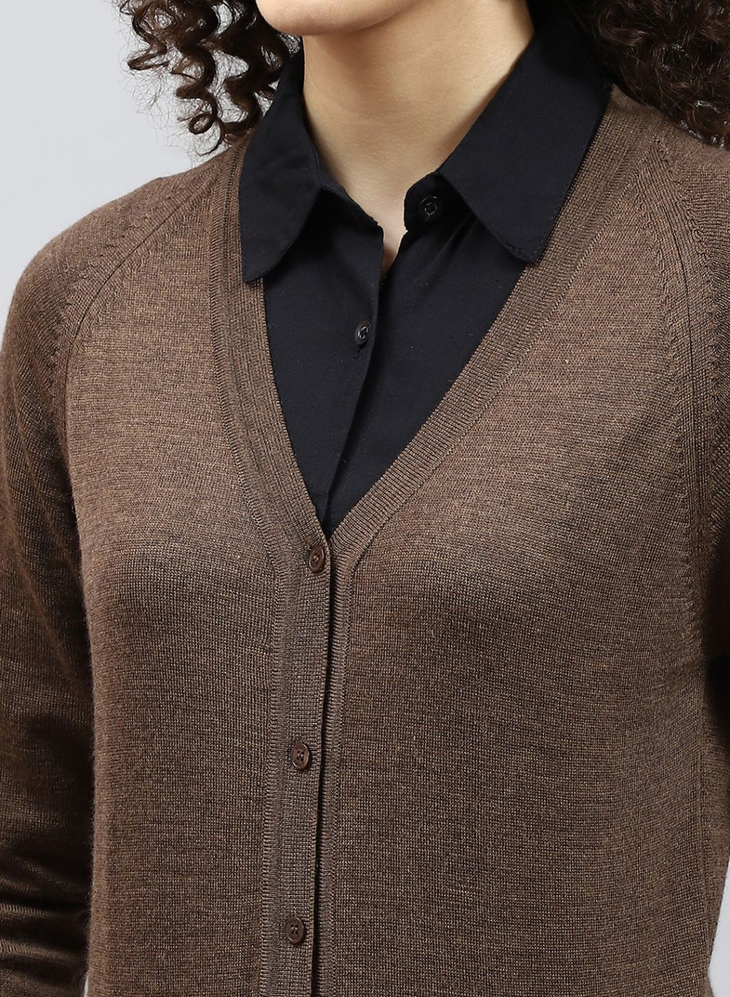 Women Brown Solid Pure wool Cardigan - Image 6