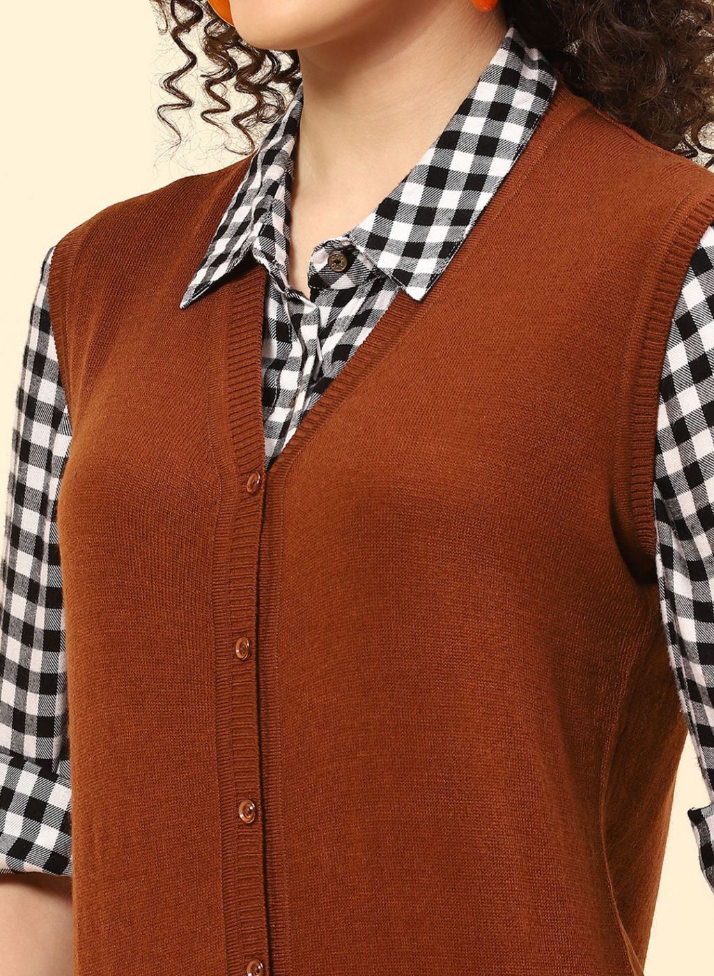 Women Brown Solid Wool blend Cardigan - Image 6