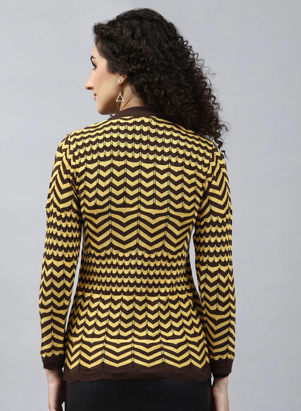 Women Brown Stripe Wool blend Cardigan - Image 5