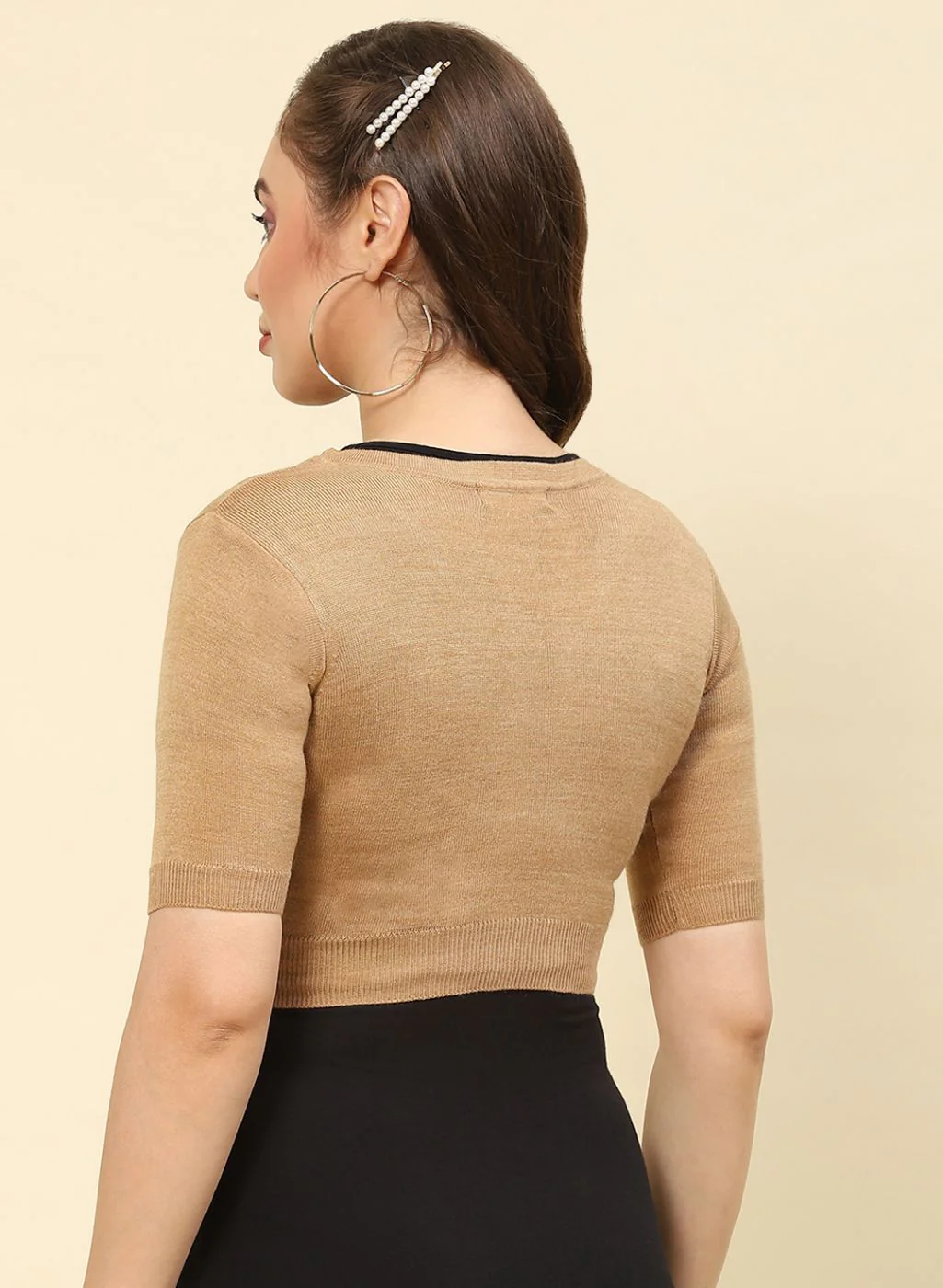 Women Camel Brown Solid Blend wool Blouse - Image 5