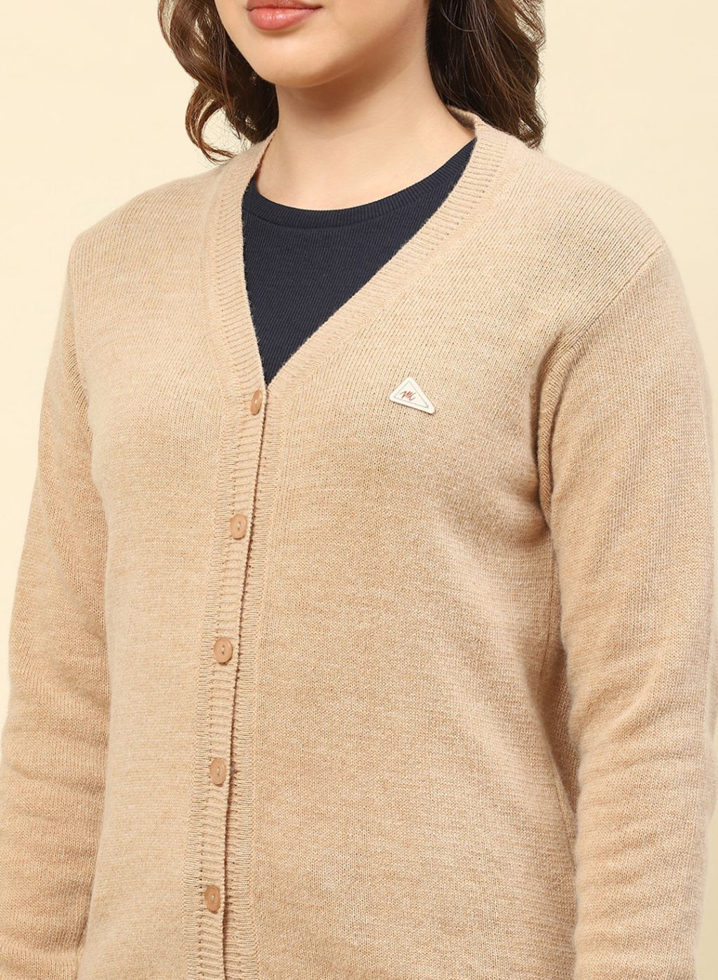 Women Camel Brown Solid Lamb wool Cardigan - Image 6