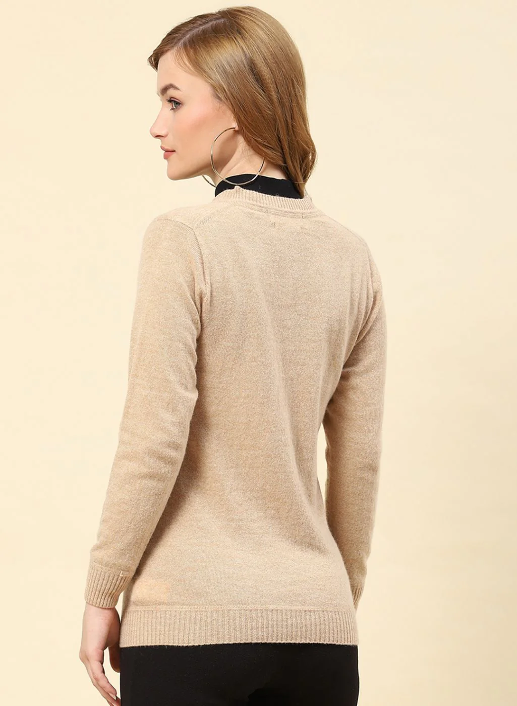 Women Camel Brown Solid Lamb wool Cardigan - Image 5