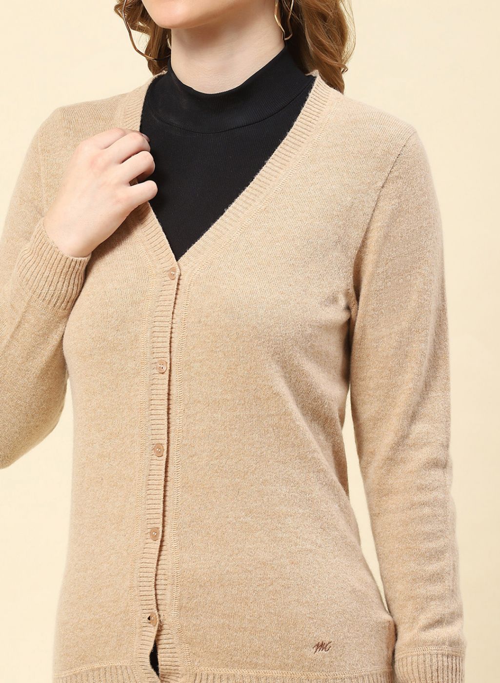 Women Camel Brown Solid Lamb wool Cardigan - Image 6