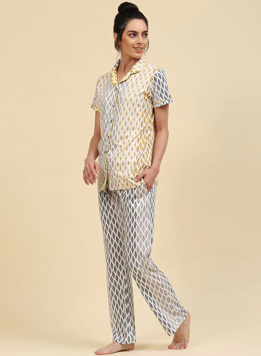 Women Cream Printed Lower Set - Image 2