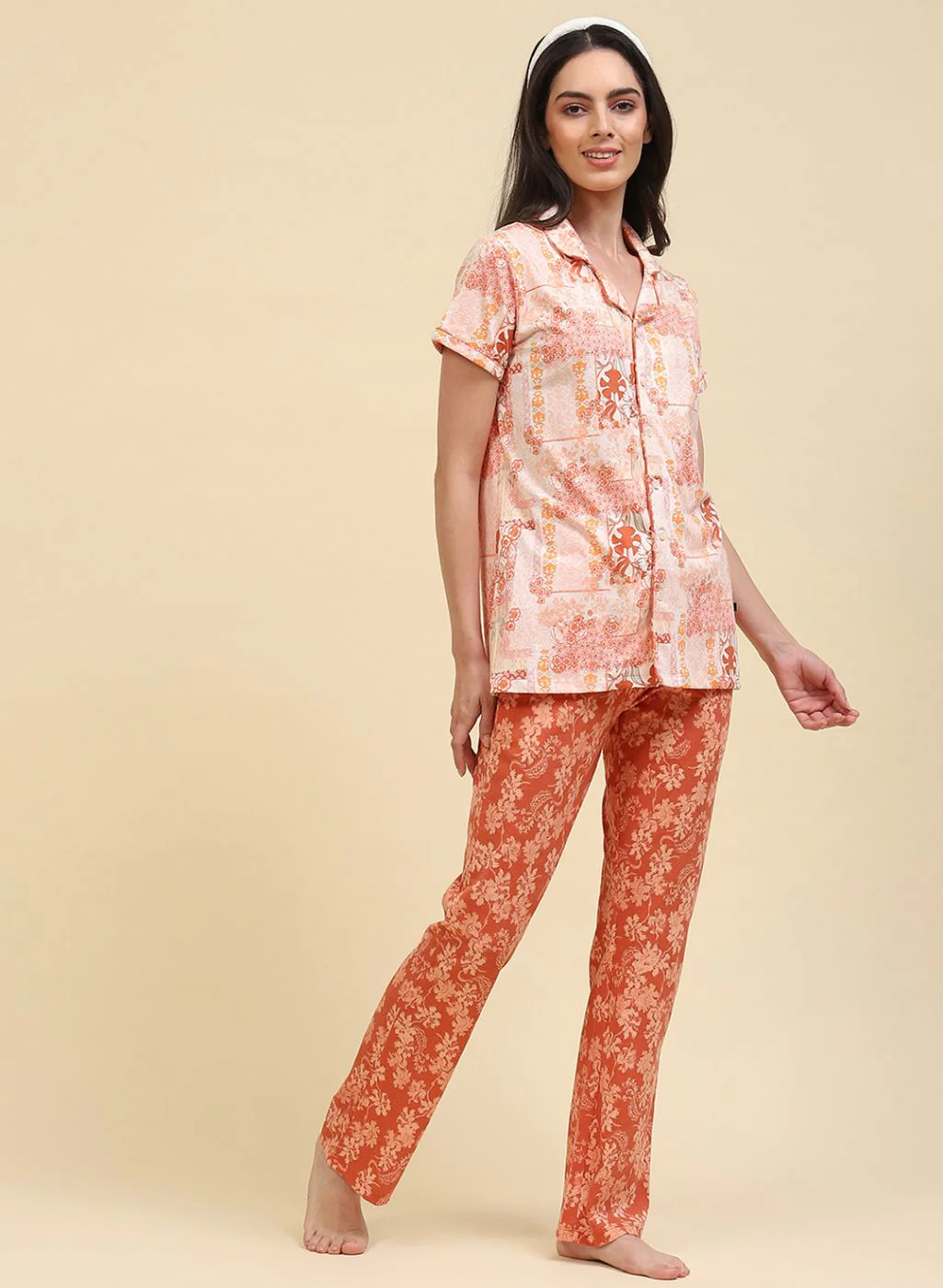 Women Cream Printed Lower Set - Image 3