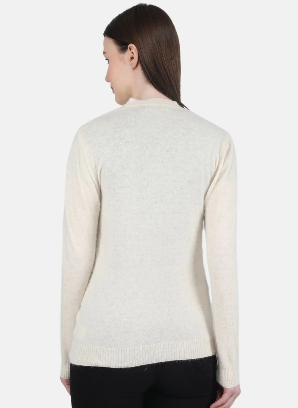 Women Cream Solid Cardigan - Image 3