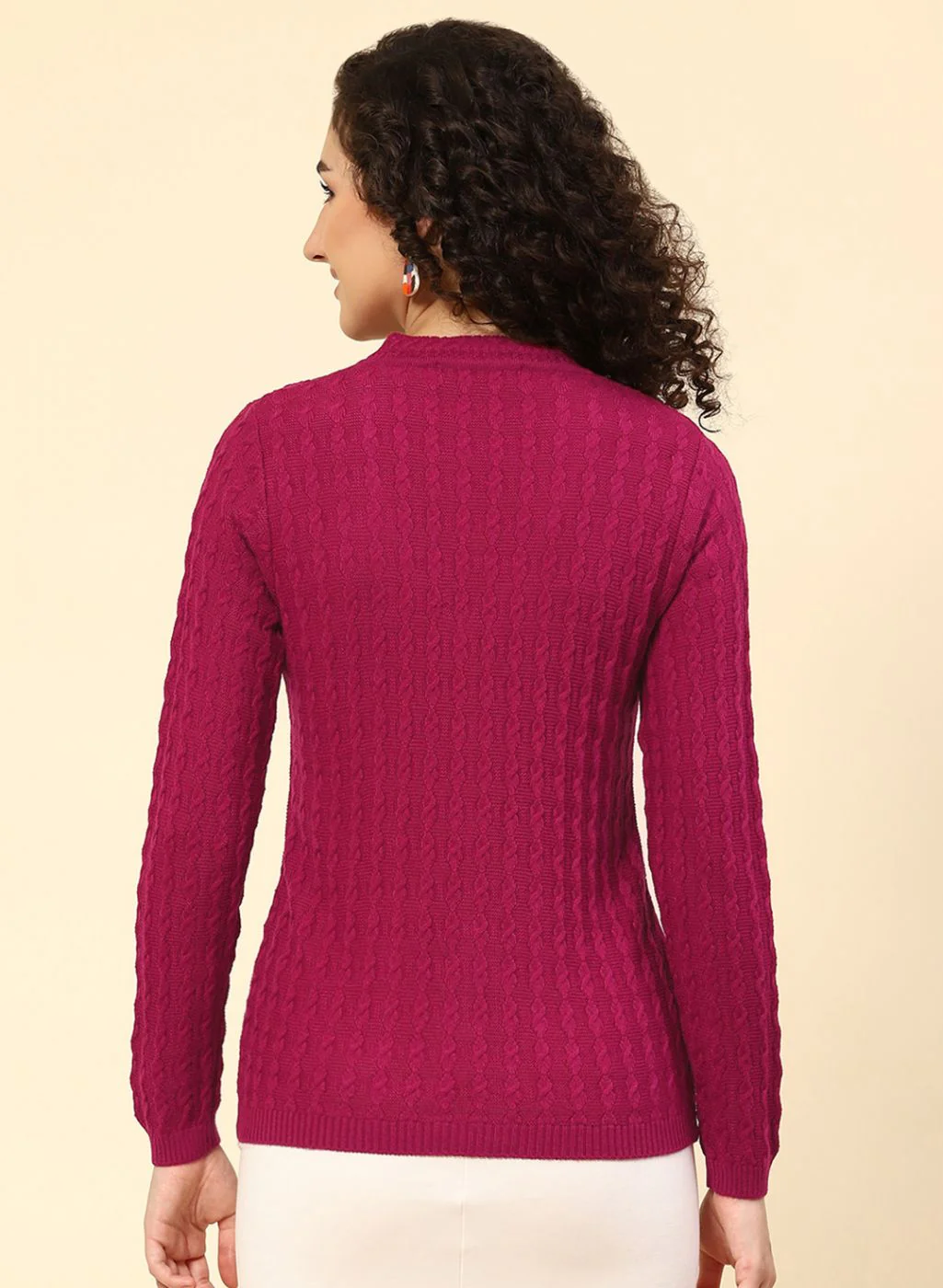 Women Dark Pink Self Design Wool blend Cardigan - Image 5