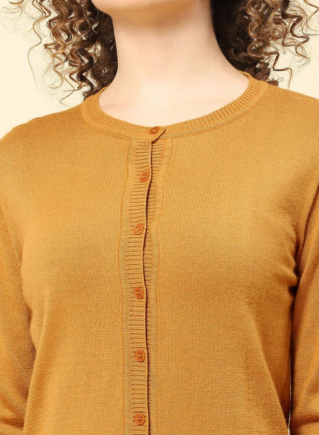 Women Gold Solid Modal Nylone Cardigan - Image 6