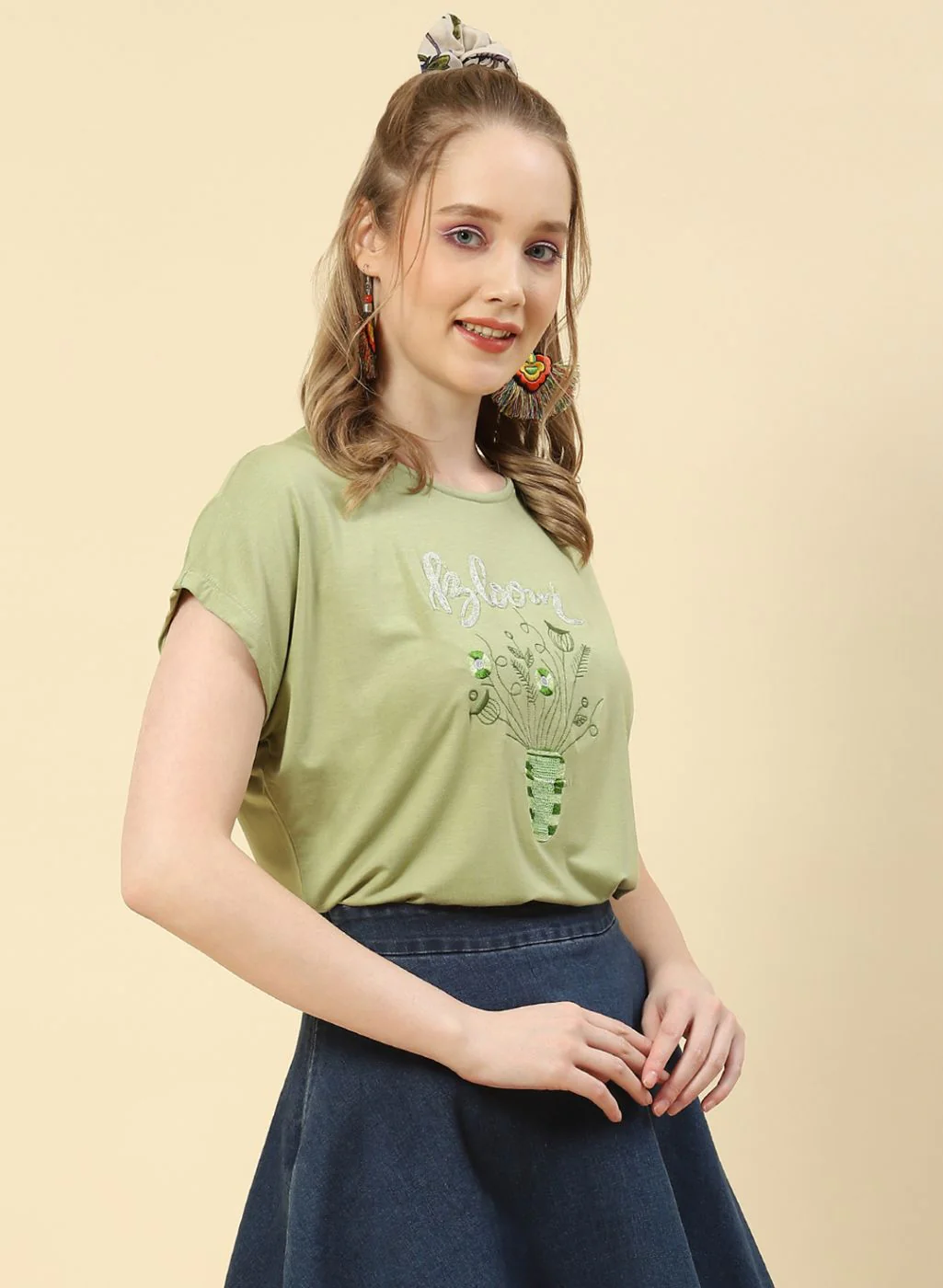 Women Green Embroidered Top - Image 4