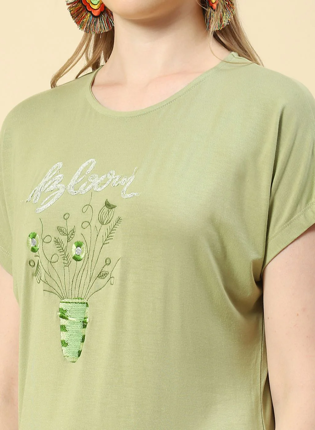 Women Green Embroidered Top - Image 6