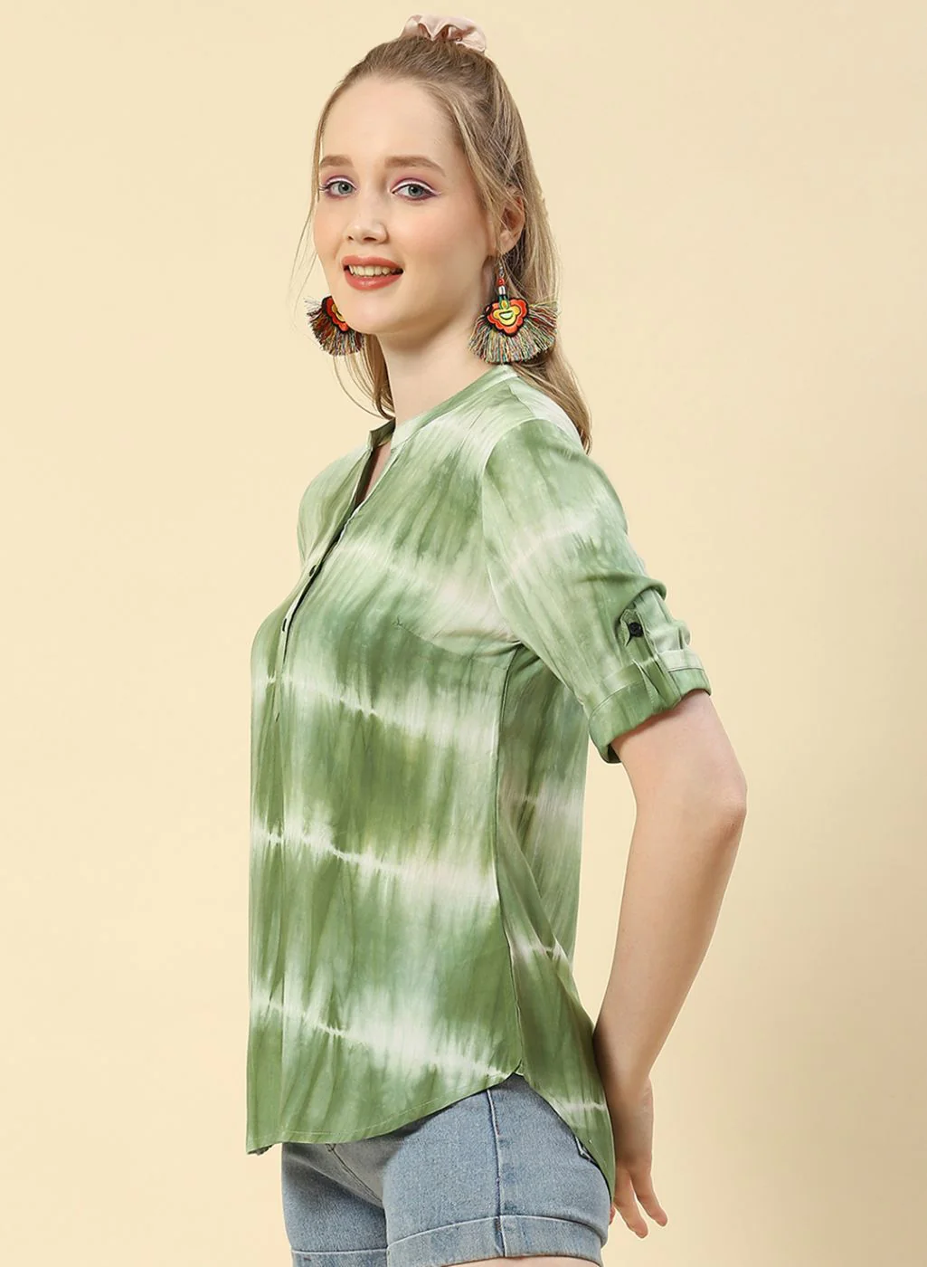 Women Green Printed Top - Image 3