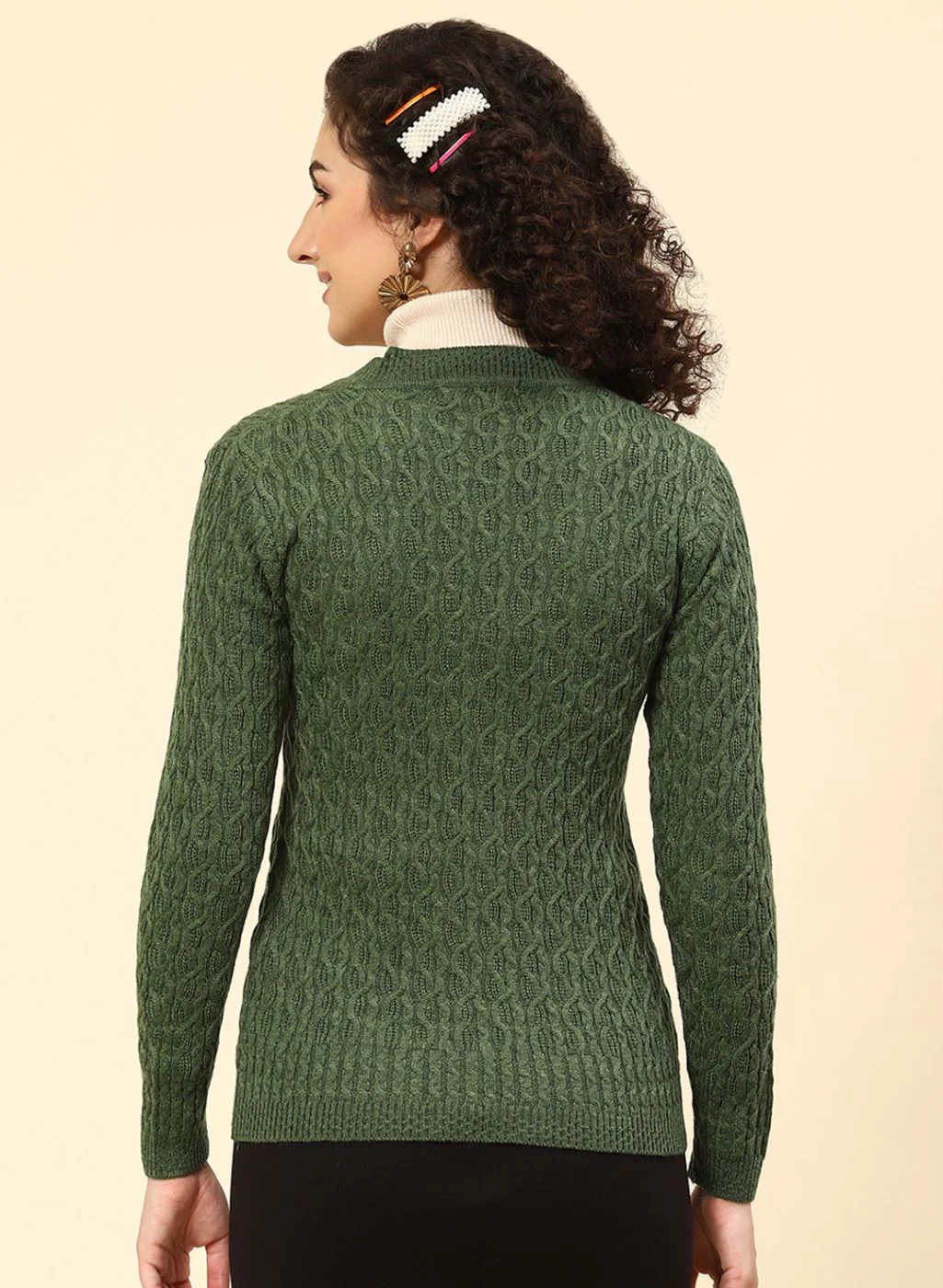 Women Green Self Design Wool blend Cardigan - Image 5