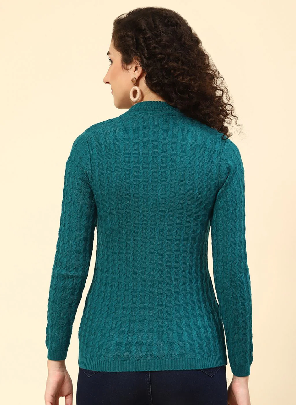 Women Green Self Design Wool blend Cardigan - Image 5