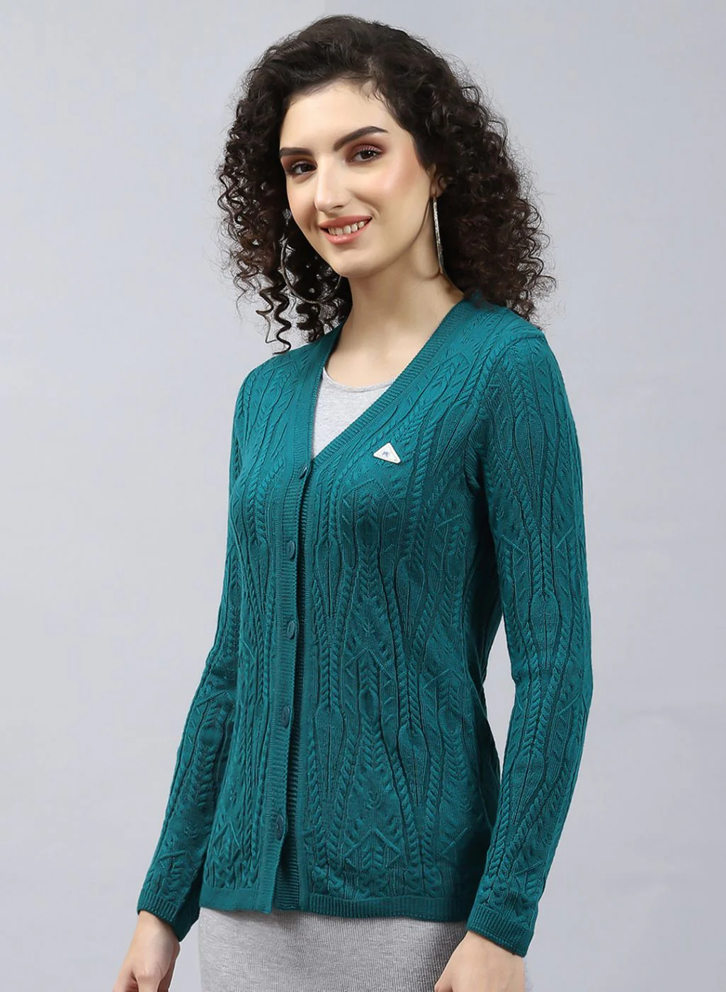 Women Green Self Design Wool blend Cardigan - Image 3