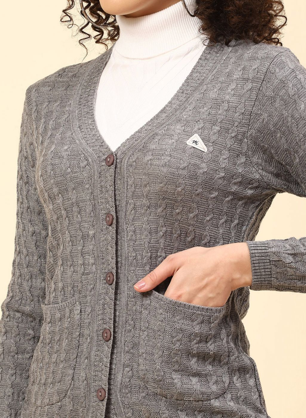 Women Grey Self Design Wool blend Cardigan - Image 6