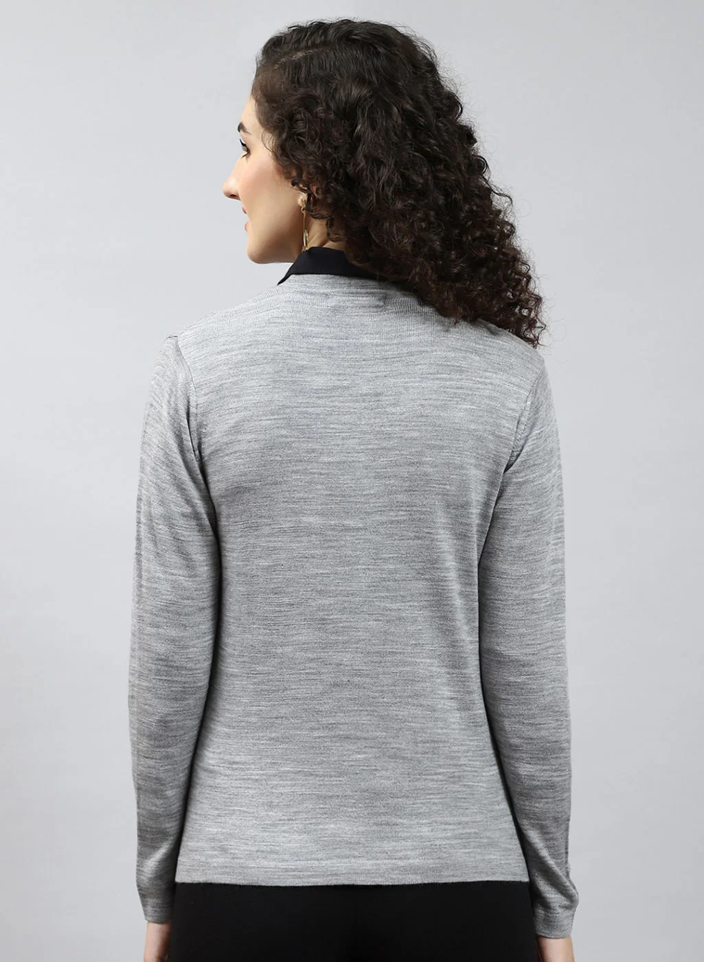 Women Grey Self Design Wool blend Cardigan - Image 5