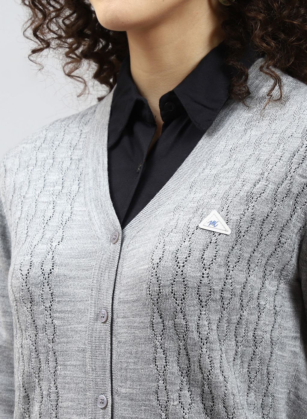 Women Grey Self Design Wool blend Cardigan - Image 6