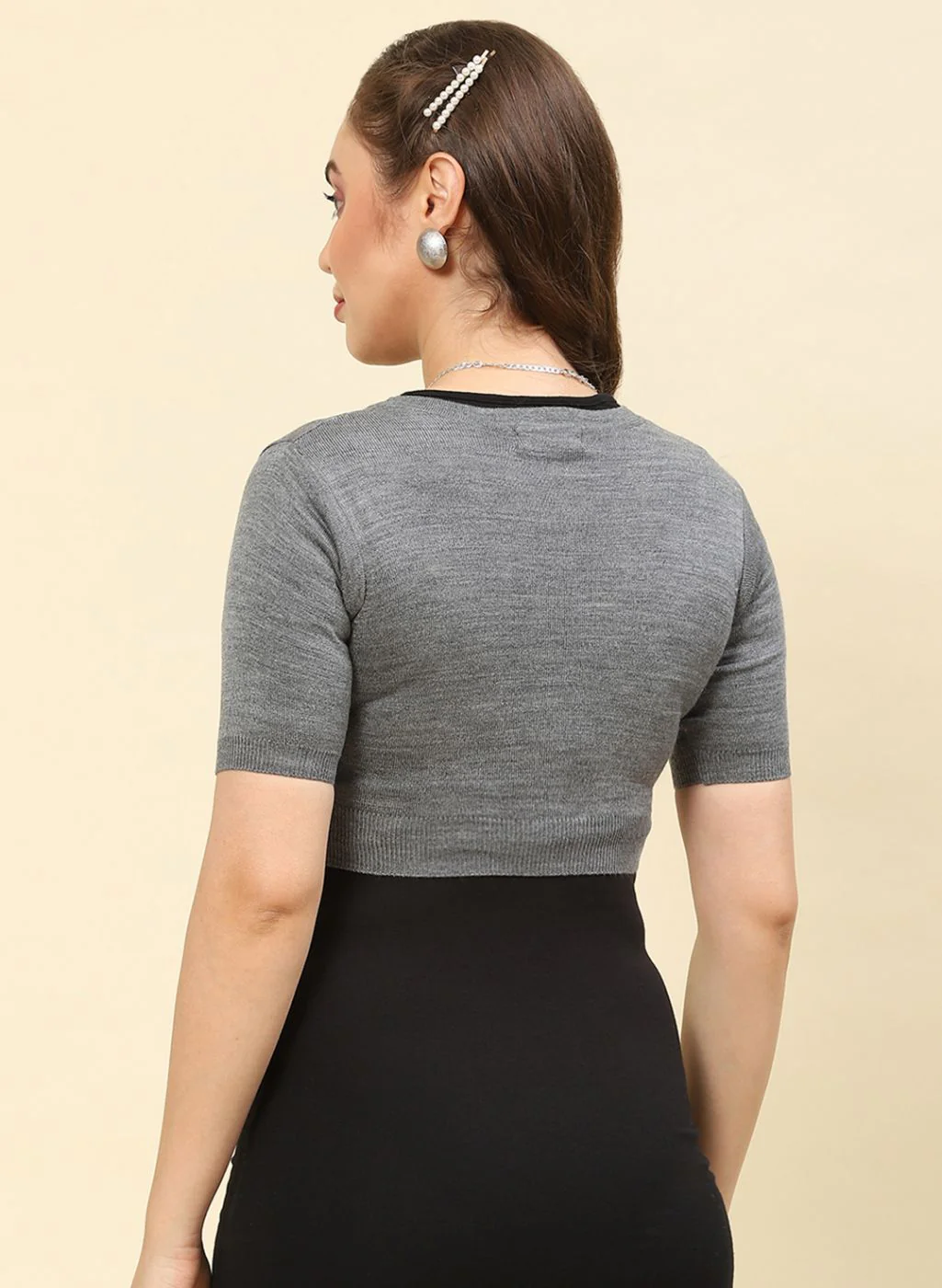 Women Grey Solid Blend wool Blouse - Image 5