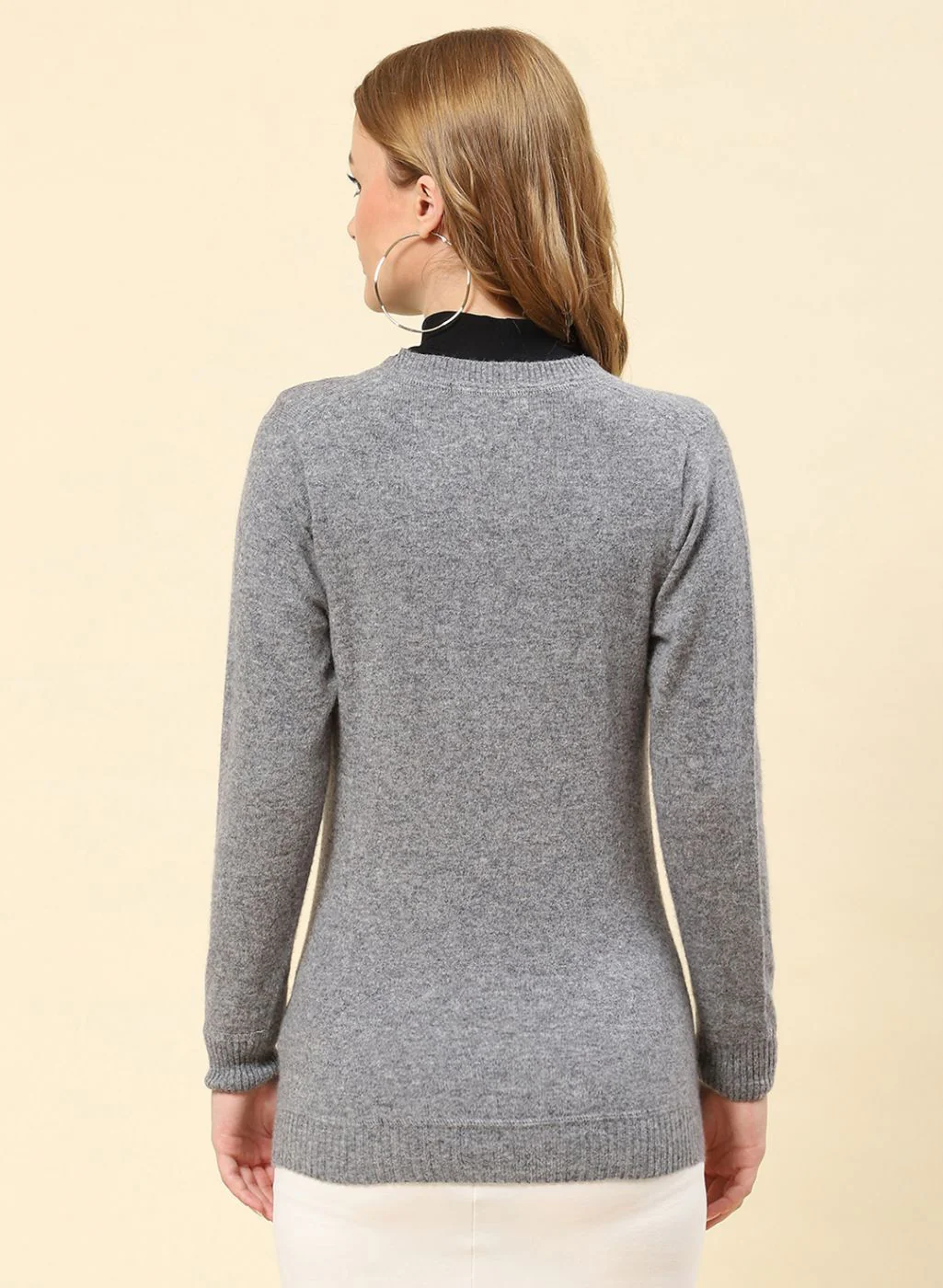 Women Grey Solid Lamb wool Cardigan - Image 5