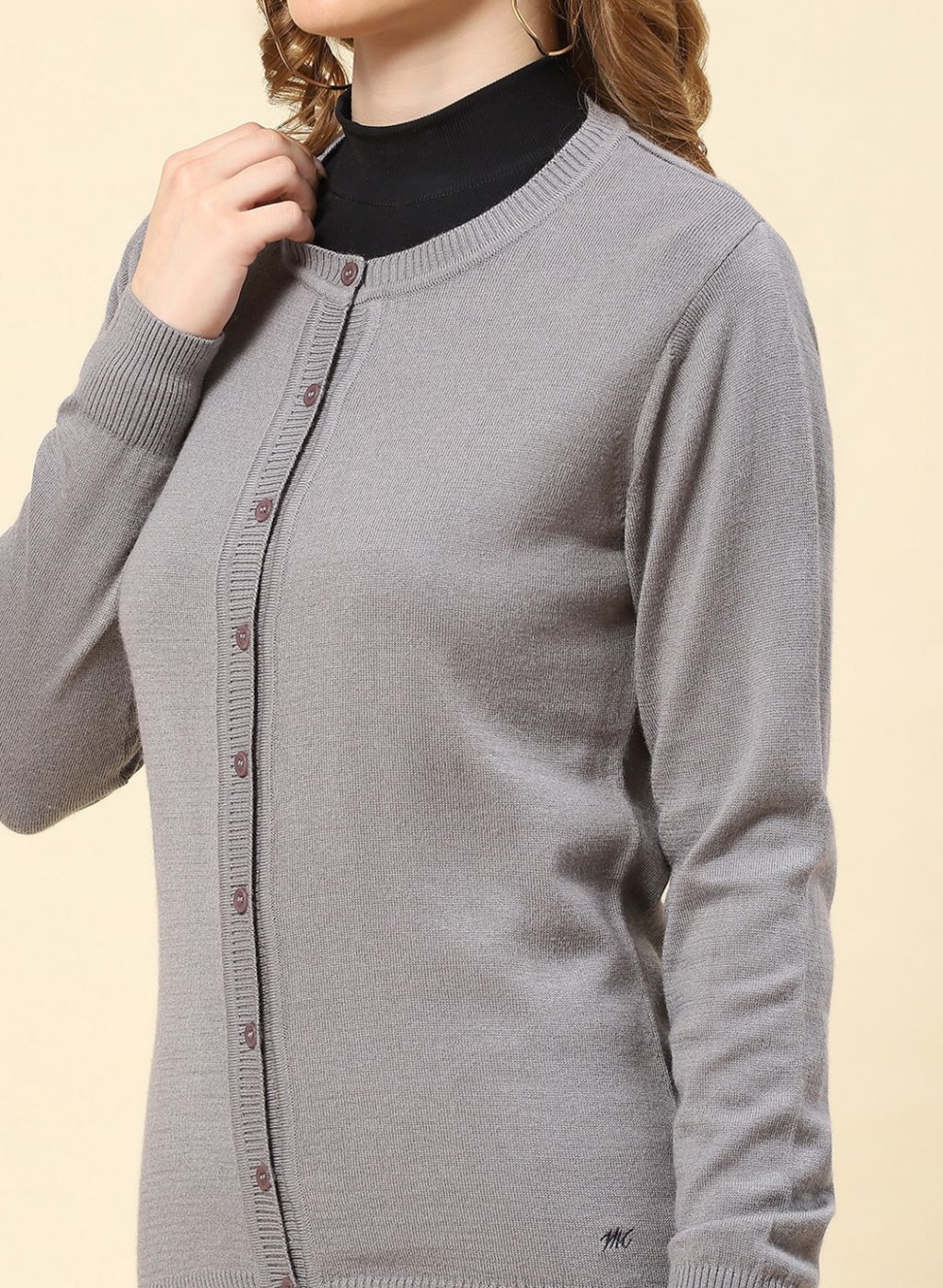 Women Grey Solid Modal Nylone Cardigan - Image 6