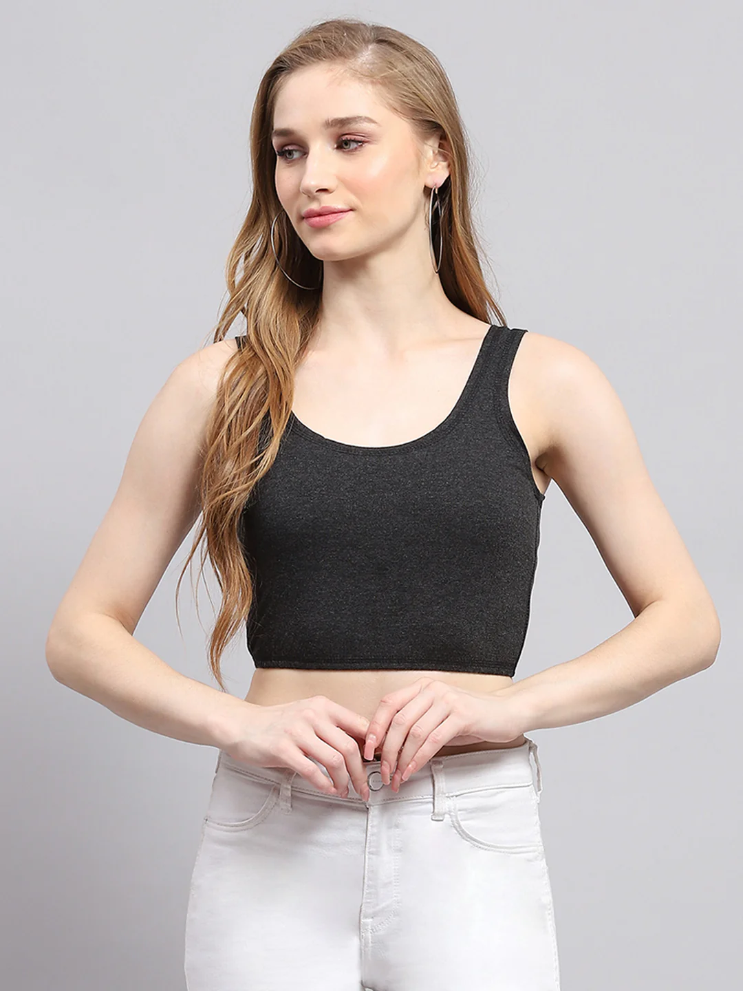 Women Grey Solid Thermal Blouse Top