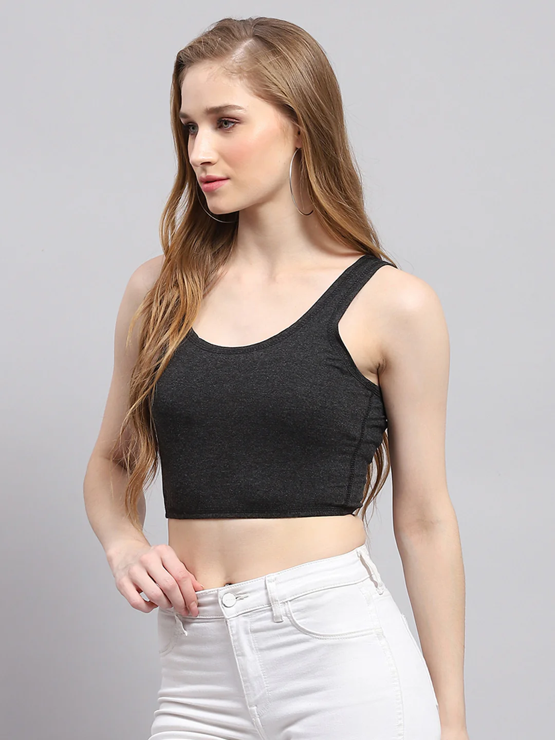 Women Grey Solid Thermal Blouse Top - Image 3