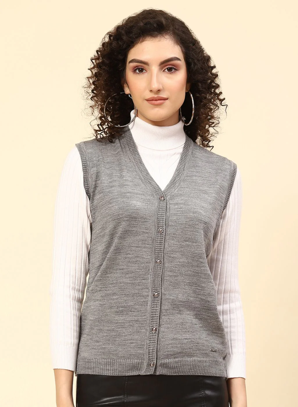 Women Grey Solid Wool blend Cardigan - Image 2