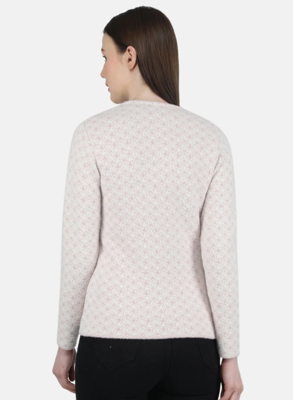 Women Light Pink Jaquard Cardigan - Image 3