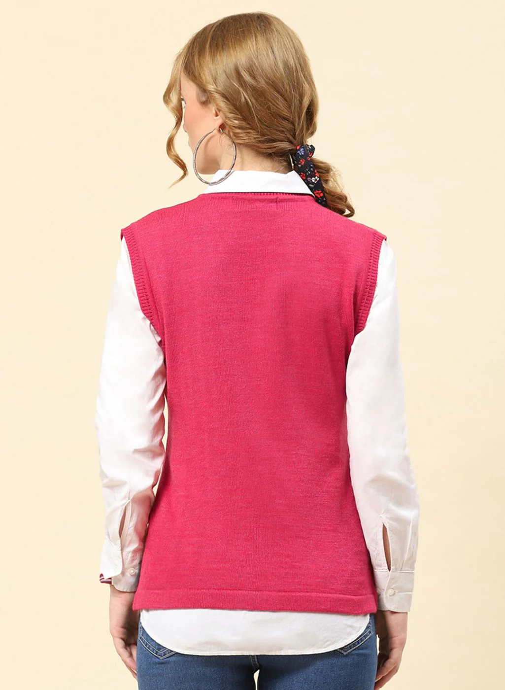 Women Light Red Solid Blend wool Cardigan - Image 5
