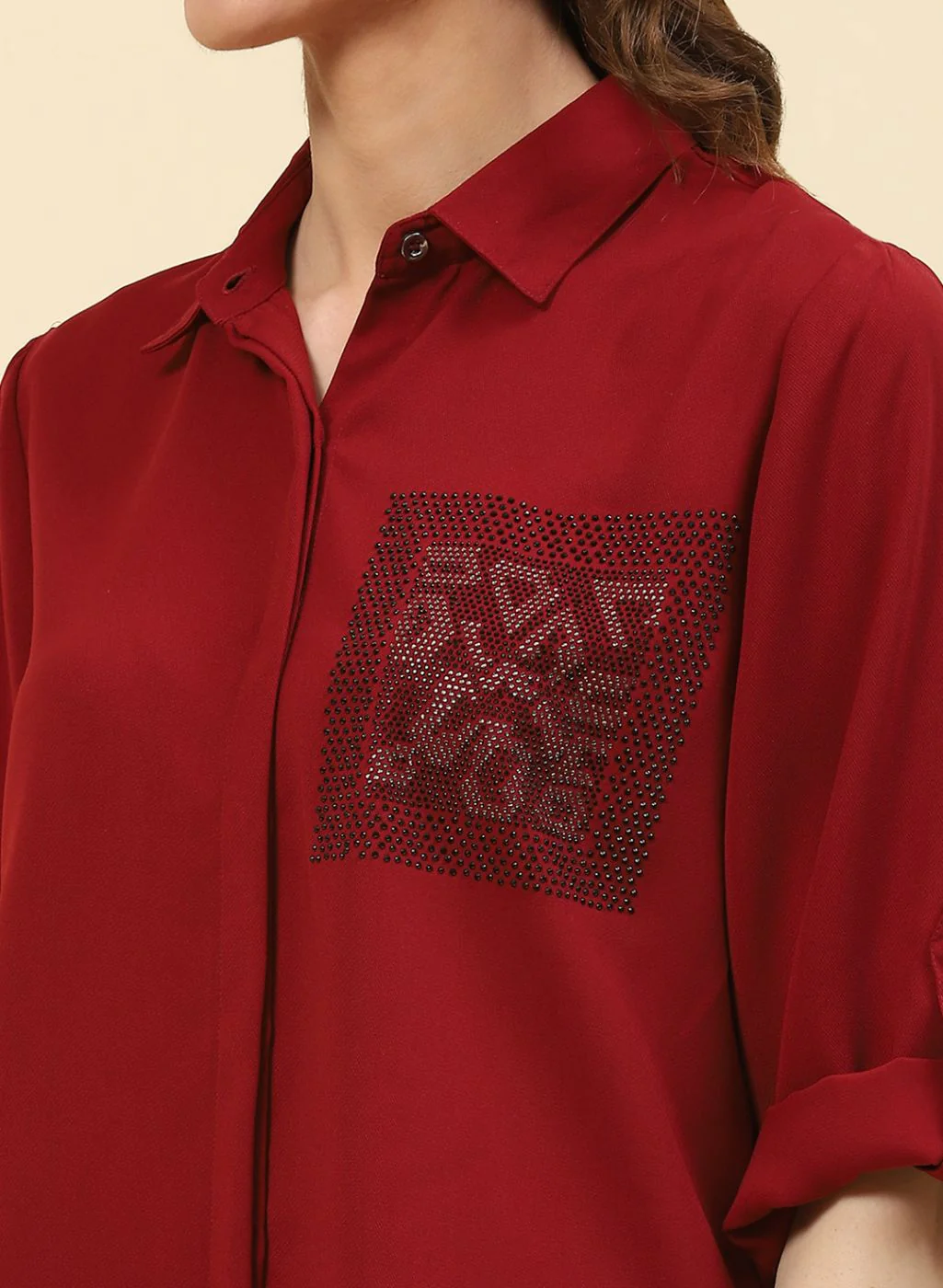Women Maroon Plain Top - Image 6