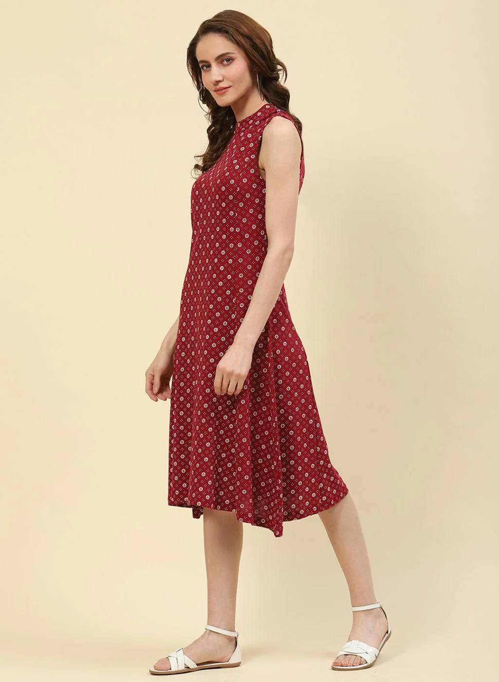 Women Maroon Printed Dress - Image 2