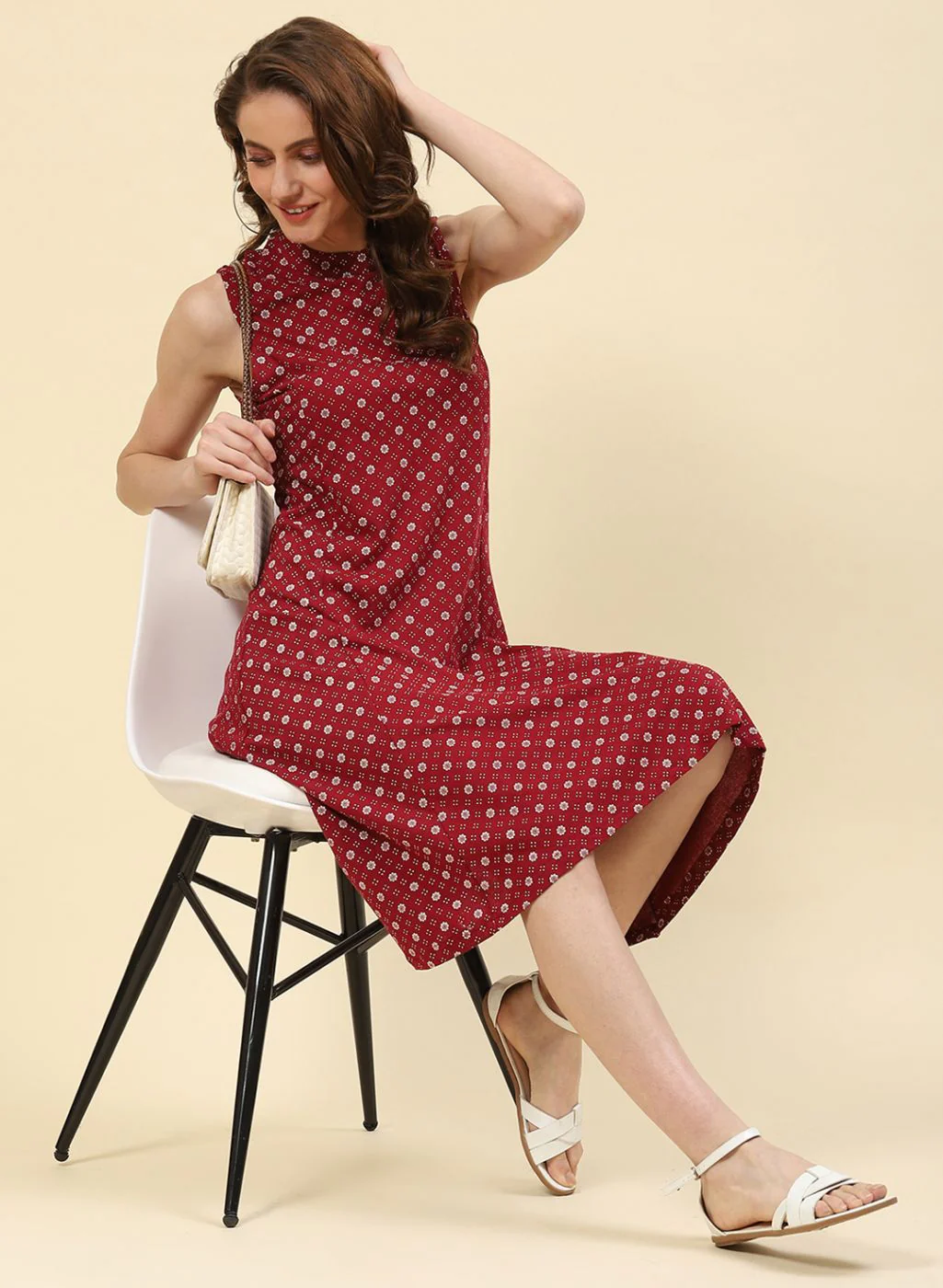 Women Maroon Printed Dress - Image 5