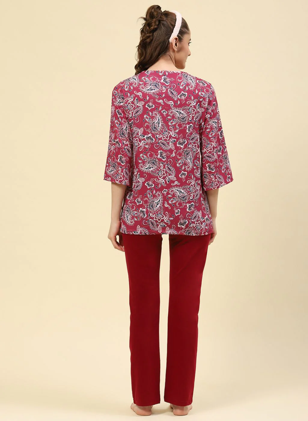 Women Maroon Printed Lower Set - Image 3