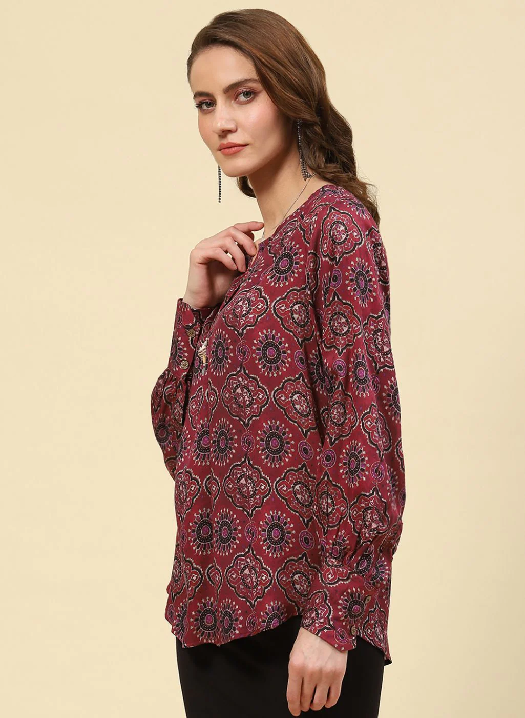 Women Maroon Printed Top - Image 3