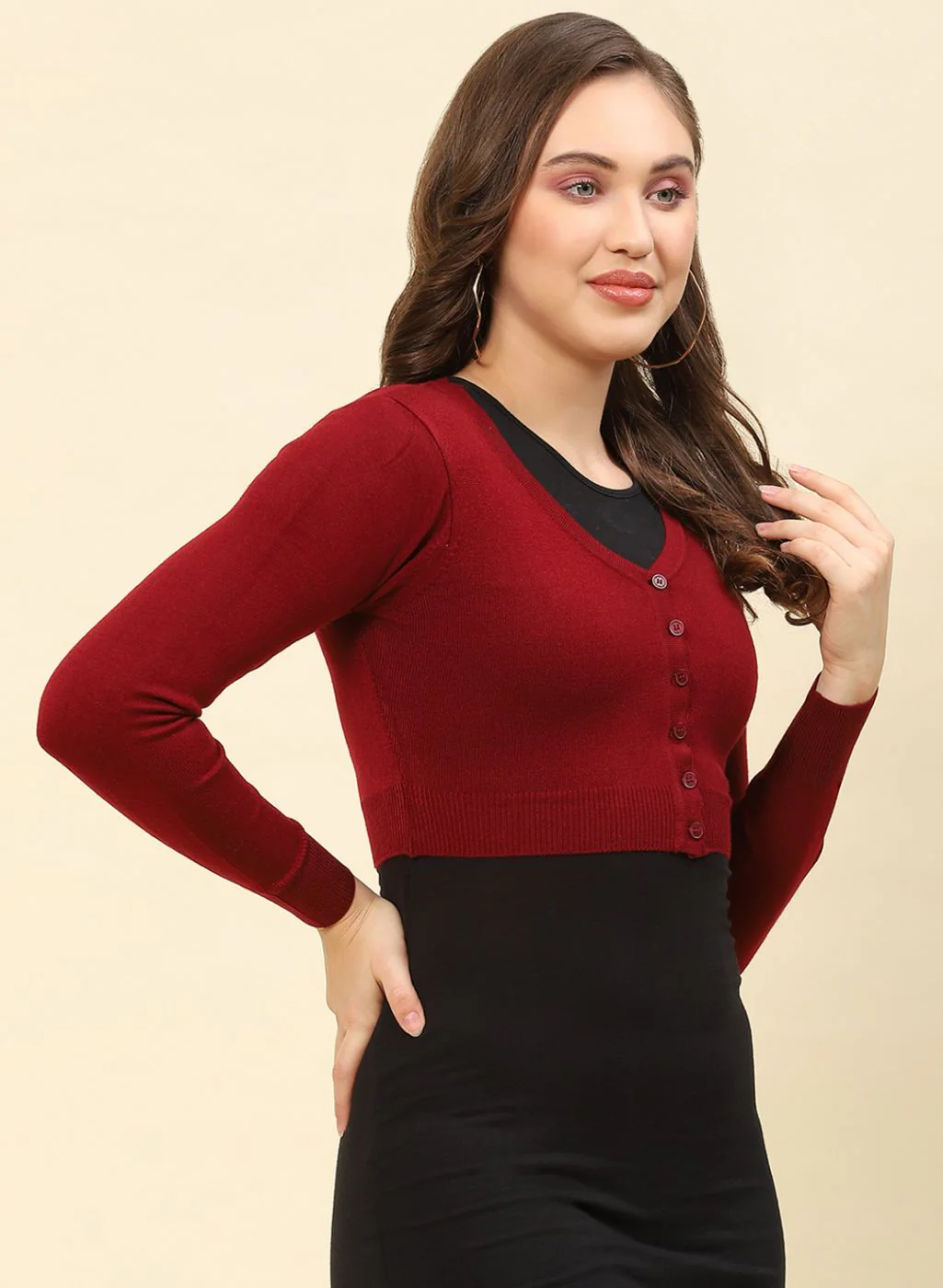 Women Maroon Solid Blend wool Blouse - Image 4