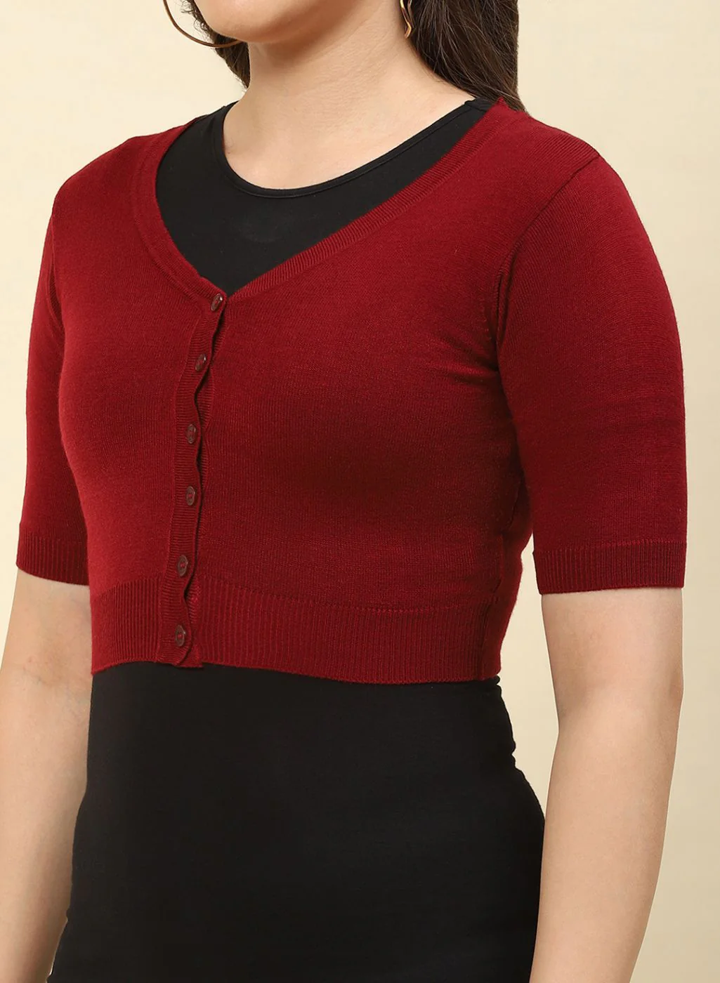 Women Maroon Solid Blend wool Blouse - Image 6