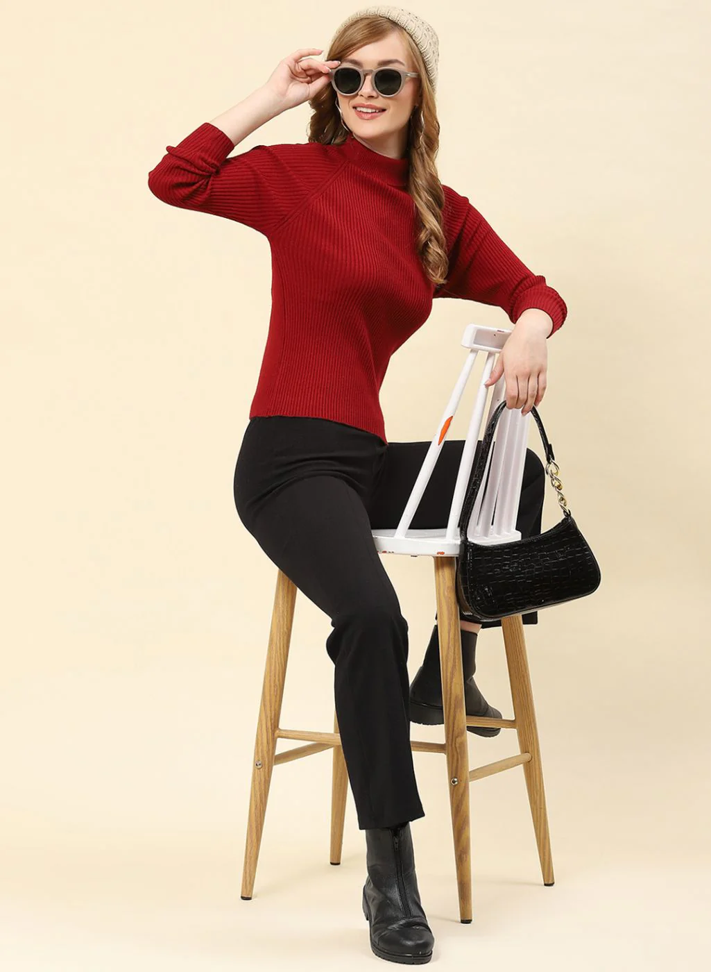 Women Maroon Solid Blend wool Sceavy - Image 2