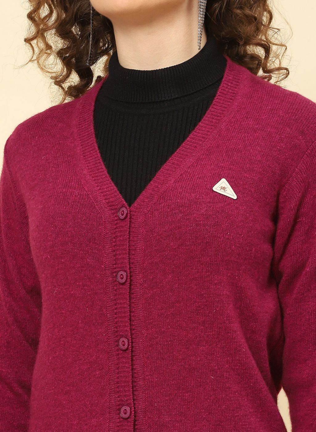 Women Maroon Solid Lamb wool Cardigan - Image 6