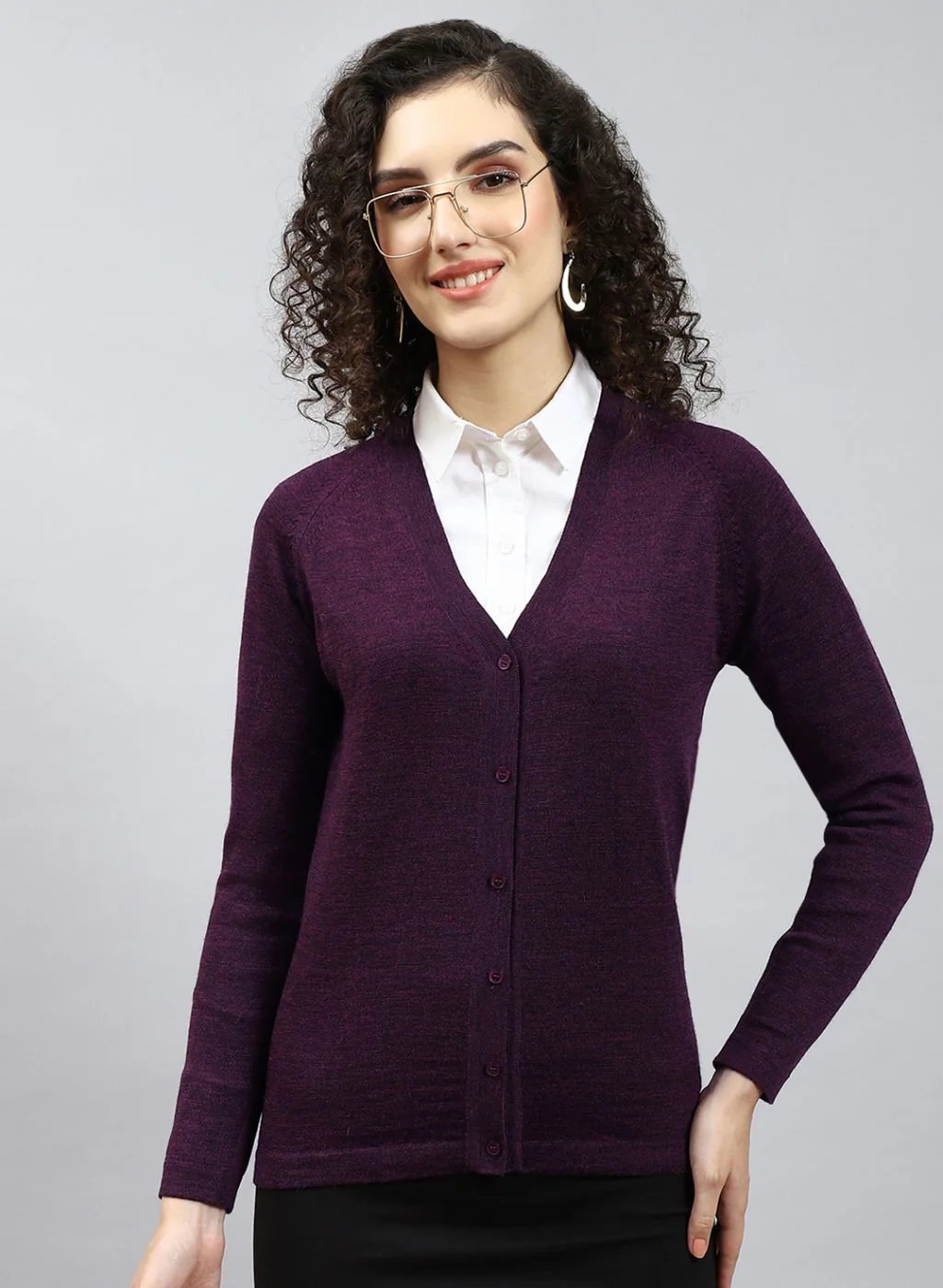 Women Maroon Solid Pure wool Cardigan - Image 2