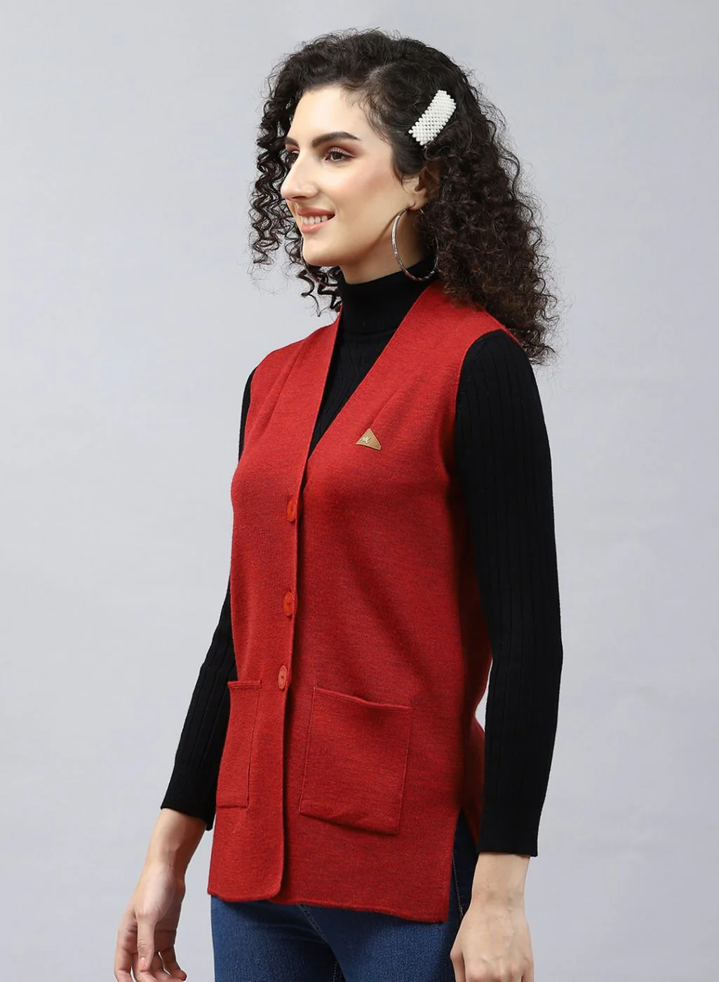 Women Maroon Solid Pure wool Cardigan - Image 3