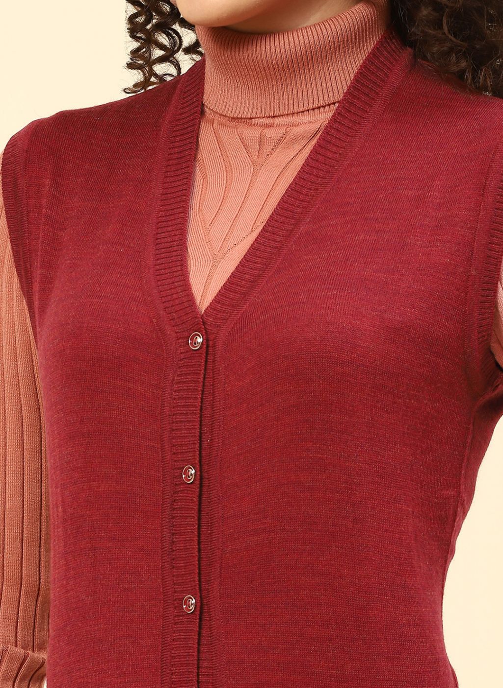 Women Maroon Solid Wool blend Cardigan - Image 6