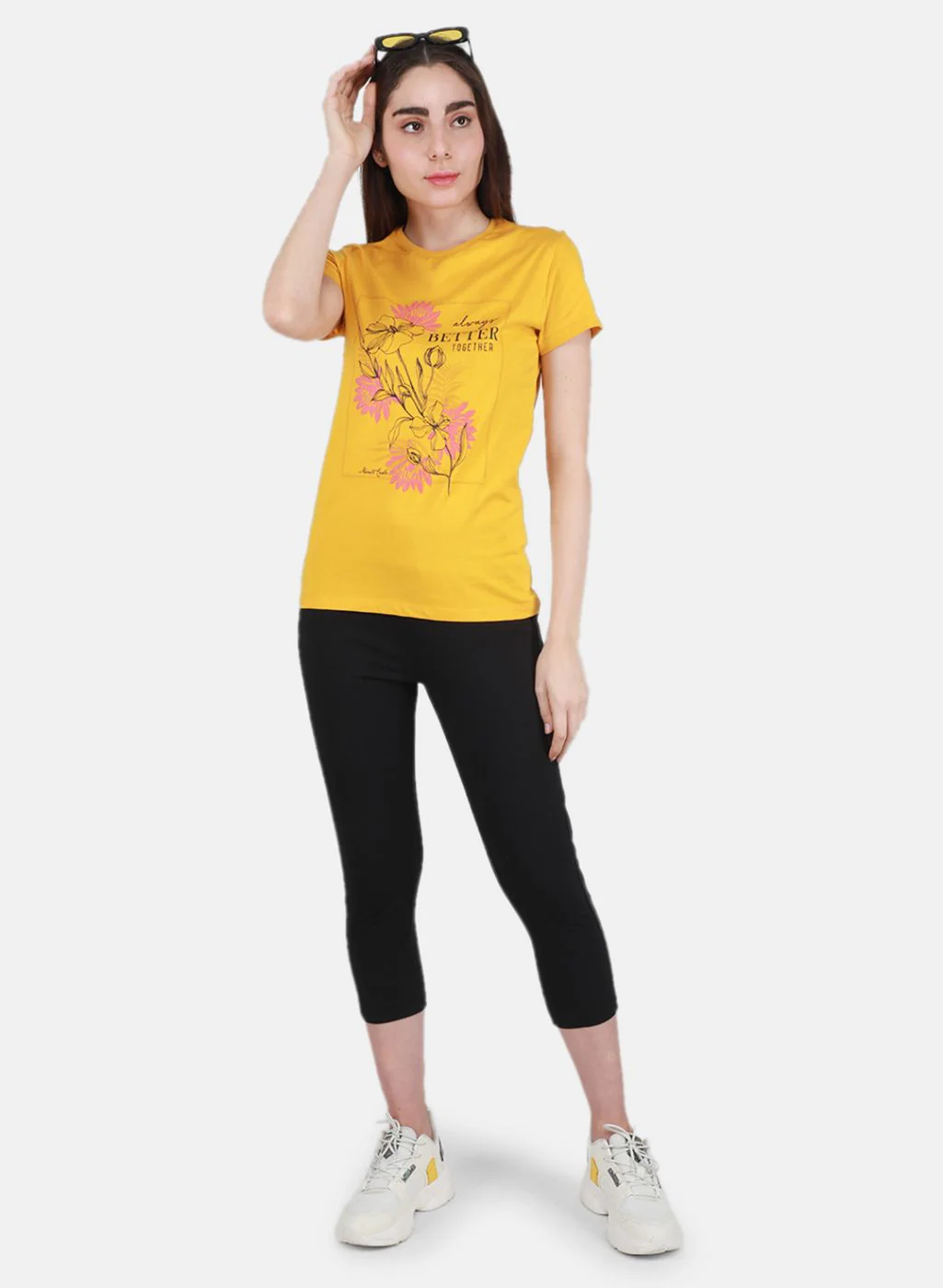 Women Mustard & Pink Printed Top 2 Pc Set - Image 5