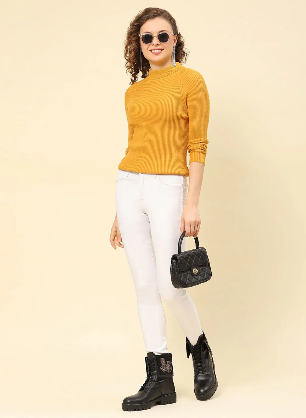 Women Mustard Solid Blend wool Sceavy