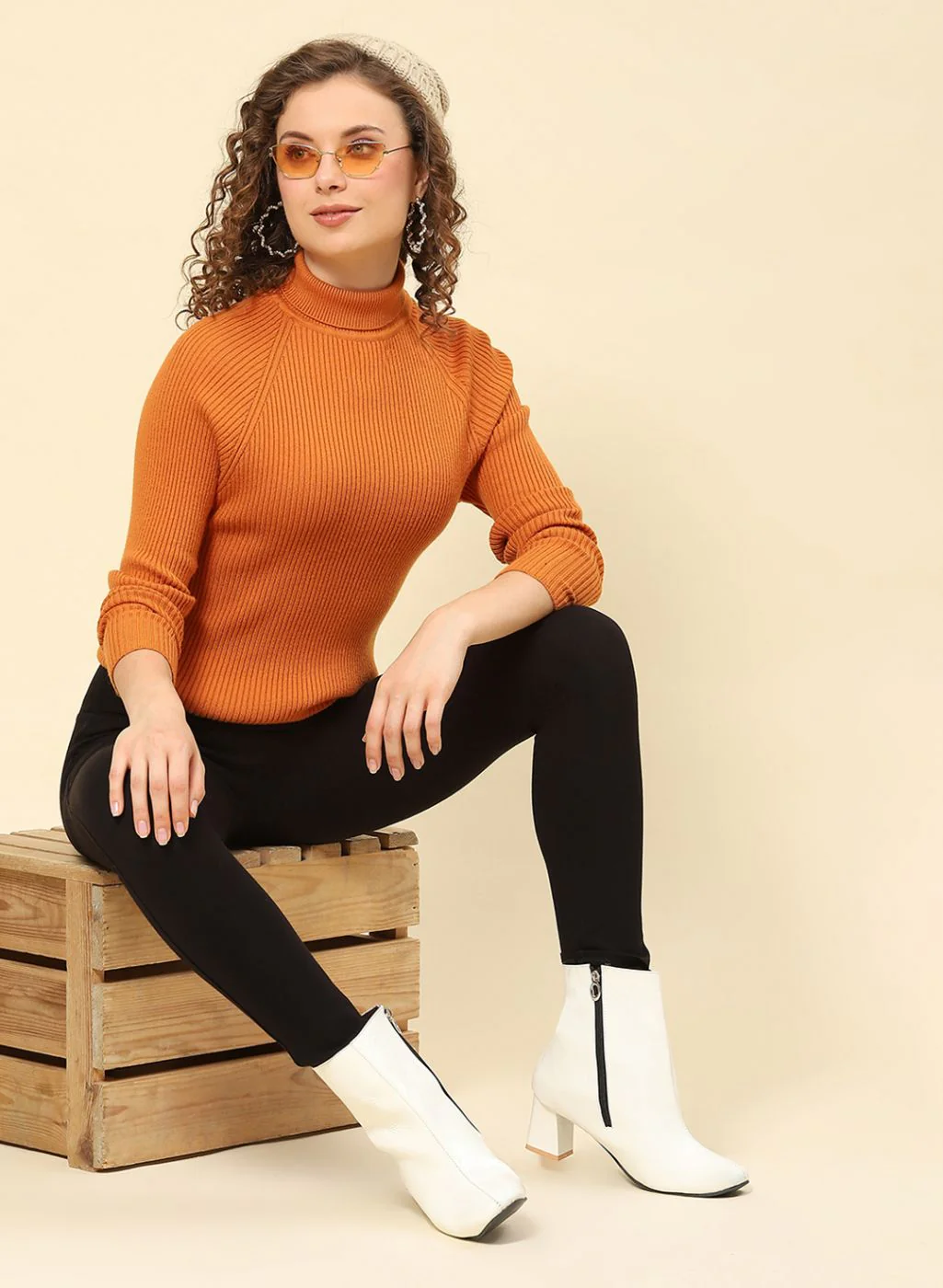 Women Mustard Solid Blend wool Sceavy - Image 2