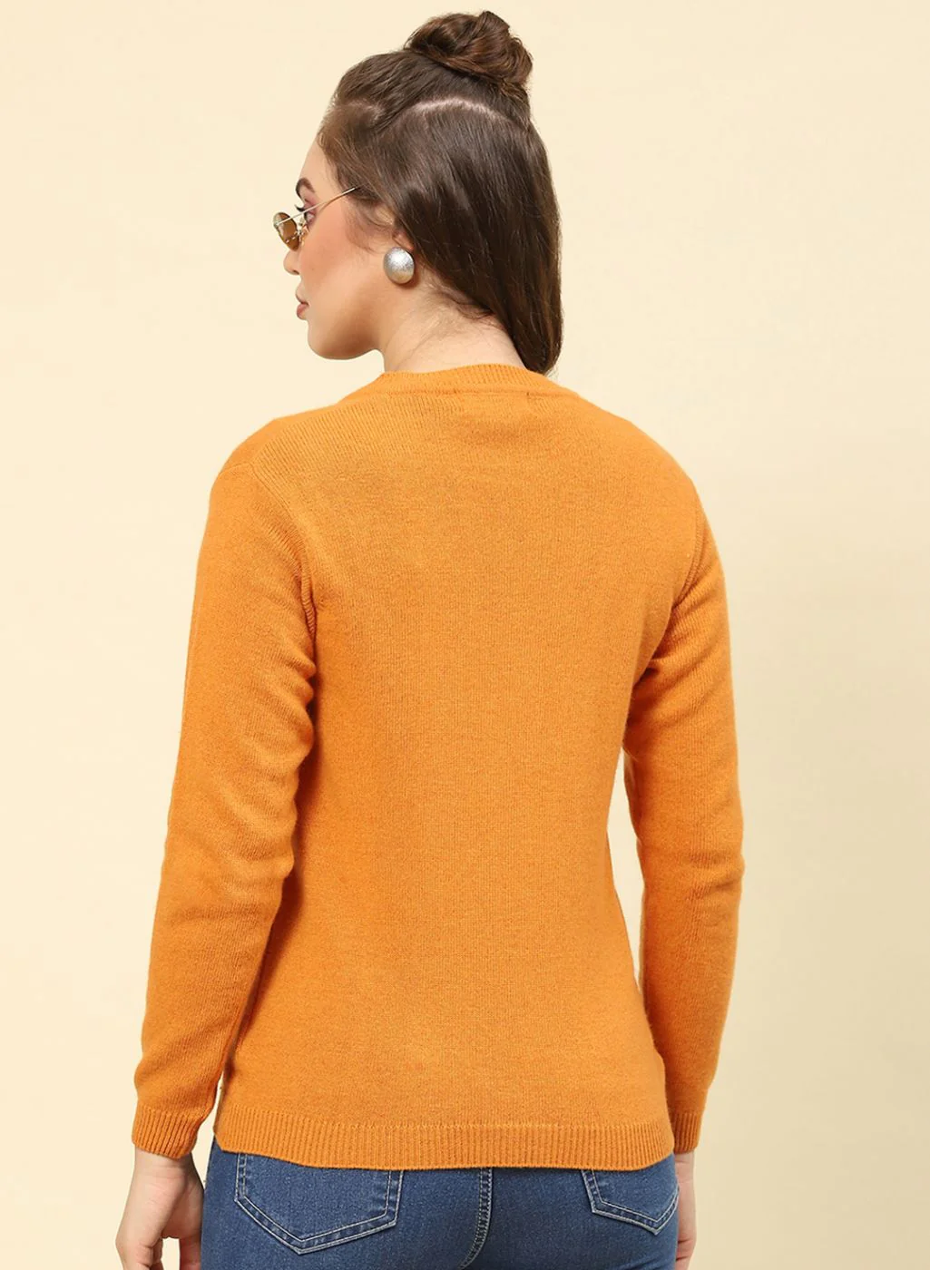 Women Mustard Solid Lamb wool Cardigan - Image 5
