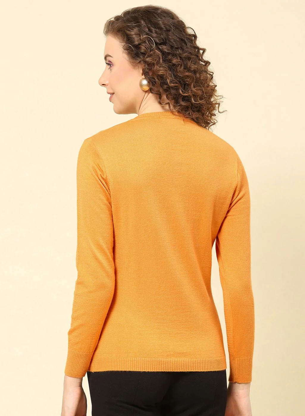 Women Mustard Solid Modal Nylone Cardigan - Image 5